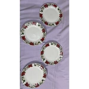 Gibson Christmas "CHARMING POINSETTIA" Set of 4 Salad Plates 7 1/2"